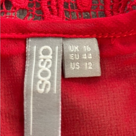 Size 16 Asos Red Lace Tie Shoulder Boho Top - Picture 10 of 10